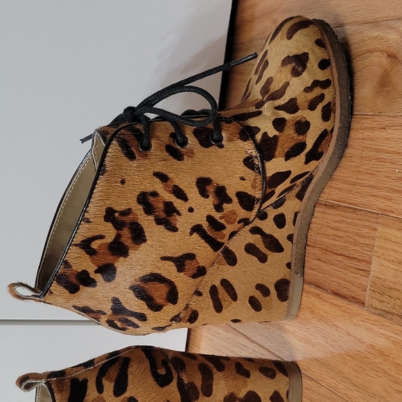 Shoemint Leopard Ponyhair Wedge Ankle Booties - Picture 7 of 8